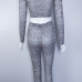 Casual O Neck Long Sleeves Grey Knitting Two-piece Pants Set
