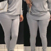 Casual Round Neck Pearl Decoration Grey Blending Two-Piece Pants Set