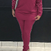 Casual Round Neck Pearl Decoration Wine Red Blending Two-Piece Pants Set