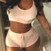 Casual Round Neck Sleeveless Striped Pink Polyester Two-piece Shorts Set