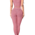 Casual U-shaped Neck Short Sleeves High Waist Pink Cotton Blend Two-piece Pants Set