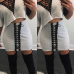 Casual V Neck Half Sleeves Lace-up Hollow-out Grey Polyester Two-piece Skirt Set