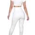 Charismatic Round Neck Short Sleeves V-shaped Hollow-out White Polyester Two-piece Pants Set