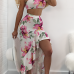 Charming Dew Shoulder Floral Print White Polyester Two-piece Skirt Set
