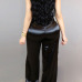 Charming Dew Shoulder High Waist Black Satin Two-piece Pants Set