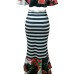 Charming Dew Shoulder Striped Printed Multi Healthy Two-piece Skirt Set