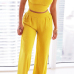 Charming Round Neck Sleeveless Ruched Yellow Twilled Satin Two-piece Pants Set