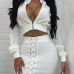 Euramerican Mandarin Collar Long Sleeves Zipper Design White Polyester Two-piece Skirt Set
