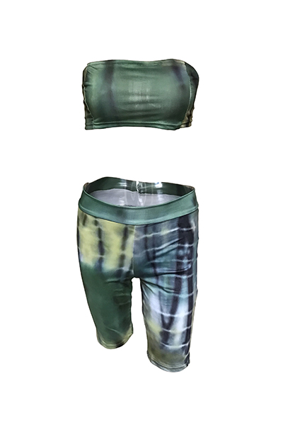 Euramerican Printed Green Milk Fiber Three-piece Shorts Set