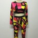 Fashion O Neck Long Sleeves Patchwork Polyester Two-piece Pants Set