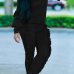Fashionable Round Neck Ruched Black Blending Two-piece Pants Set