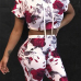 Leisure Rose Printed Red Cotton Two-piece Shorts Set