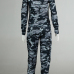 Leisure Round Neck Long Sleeves Camouflage Printed Cotton Two-Piece Pants Set