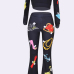 Leisure Round Neck Printed Black Polyester Two-piece Pants Set