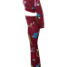 Leisure Round Neck Printed Wine Red Polyester Two-piece Pants Set