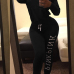 Leisure Turtleneck Long Sleeves Letters Printed Black Qmilch Two-piece Pants Set