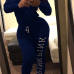 Leisure Turtleneck Long Sleeves Letters Printed Blue Qmilch Two-piece Pants Set