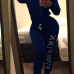 Leisure Turtleneck Long Sleeves Letters Printed Blue Qmilch Two-piece Pants Set