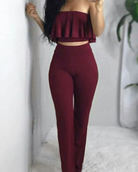 Red Qmilch Pants Solid Bateau Neck Sleeveless Sexy Two Pieces