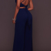 Sexy Backless Navy Blue Cotton Two-piece Pants Set