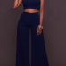 Sexy Backless Navy Blue Cotton Two-piece Pants Set