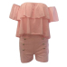 Sexy Bateau Neck Short Sleeves Falbala Design Pink Polyester Two-piece Pants Set