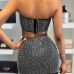 Sexy Dew Shoulder Black Healthy Fabric Two-piece Skirt Set(With Necklace)