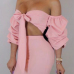 Sexy Dew Shoulder Pink Polyester Two-piece Skirt Set