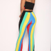 Sexy Dew Shoulder Sleeveless Striped Patchwork Green Polyester Two-piece Pants Set