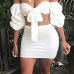 Sexy Dew Shoulder White Polyester Two-piece Skirt Set