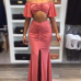 Sexy Drape Design Red Polyester Two Piece Skirt Set