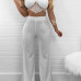 Sexy Lace Trim Patchwork White Polyester Two-piece Pants Set