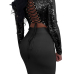 Sexy Mandarin Collar Lace-up Hollow-out Black Polyester Two-piece Skirt Set(Double Side Wear)