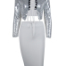 Sexy Mandarin Collar Lace-up Hollow-out Silver Polyester Two-piece Skirt Set(Double Side Wear)