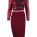 Sexy Mandarin Collar Lace-up Hollow-out Wine Red Polyester Two-piece Skirt Set(Double Side Wear)