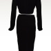 Sexy O Neck Long Sleeves Hollow-out Black Cotton Blend Two-piece Skirt Set