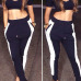 Sexy O Neck Short Sleeves Patchwork Black Blending Two-piece Pants Set
