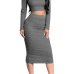 Sexy Round Neck Long Sleeves Lace-up Hollow-out Grey Polyester Two-piece Skirt Set