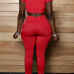 Sexy Round Neck Short Sleeves Gauze Patchwork Red Milk Fiber Two-piece Pants Set