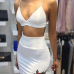 Sexy Sleeveless Patchwork White Cotton Blend Two-piece Skirt Set