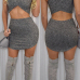 Sexy Turtleneck Sleeveless Grey Cotton Blend Two-piece Skirt Set