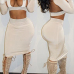 Sexy U-shaped Neck  Hollow-out White Two-piece Skirt Set