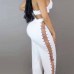 Sexy V Neck Hollow-out White Qmilch Two-piece Pants Set