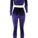 Stylish Bateau Neck Long Sleeves Purple Velvet Two-piece Pants Set