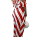 Stylish Dew Shoulder Striped Asymmetrical Red Polyester Two-piece Skirt Set