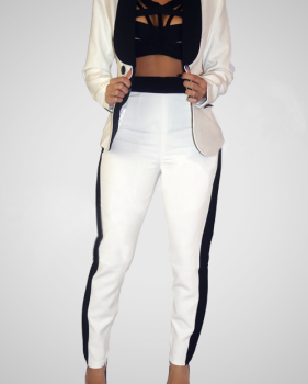 Stylish Long Sleeves Black-white Patchwork Polyester Two-piece Pants Set