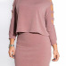 Stylish O Neck Long Sleeves Shoulder Hollow-out Purple Cotton Blend Two-piece Skirt Set
