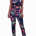 Stylish Rose Printed Blue Healthy Fabric Two-piece Pants Set
