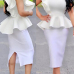 Stylish Round Neck Falbala Design White Polyester Two-piece Skirt Set