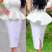 Stylish Round Neck Falbala Design White Polyester Two-piece Skirt Set